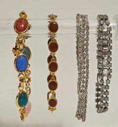 Vintage Costume Jewelry Bracelets Including Rhinestones And Faux Stone Scarabs