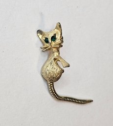 Vintage Gold Tone Cat Brooch With Articulated Tail YES YAY