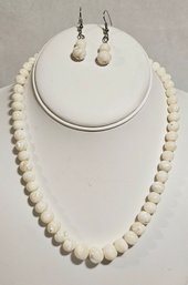 White Banded Agate Beaded Necklace And Earrings