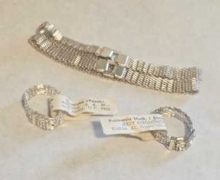 NOS Vintage Poland Silver Tone Mesh Bracelet And Rings