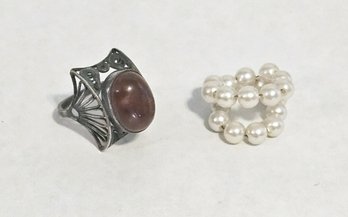 Vintage Costume Rings Size 7 Amber And Faux Pearl Smaller