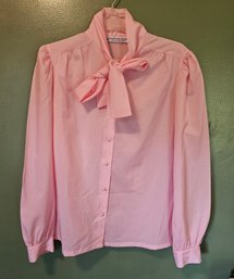 Tuck Her Into High Waisted Pants Or Skirt And This Vintage Pink Pussy Bow Blouse Is Barbie Perfection M