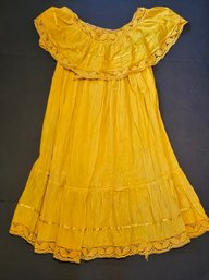 Vintage Cotton Yellow Off The Shoulder Peasant Dress Approx S