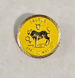 Vintage Taurus Zodiac Enameled Pin Back