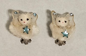 Ridiculously Cute Midcentury Angel Fuzzy Clip Earrings