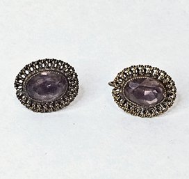 Antique Purple Faceted Glass Screwback Earrings