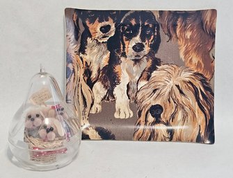 Vintage Dog Trinket Tray And Handmade Puppies Christmas Ornament