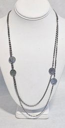 Vintage Silver Tone Coin Accented Necklace Wear It Doubled Or Long