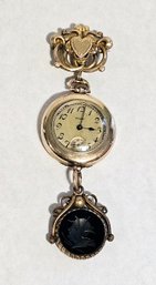 1918 Elgin Pocket Watch Brooch Conversion  With Victorian Jet Drop