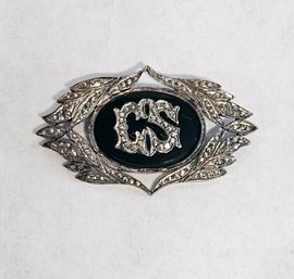 Vintage Sterling Silver And Marcasite Custome Initial Brooch