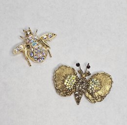 Shimmering With Stones Bee And Butterfly Brooches