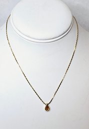 Delicate Vintage Hallmark Gold Tone Chain With Tear Drop Pendant