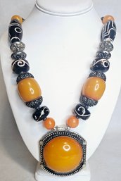 Artisian Made Milky Amber, Tiger Eye, Glass Beaded Necklace