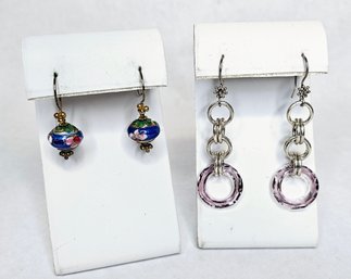 Amethyst Swarovski Crystal Earrings And Vermeil Cloisonne