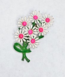 Vintage Enameled Daisy Happy Brooch