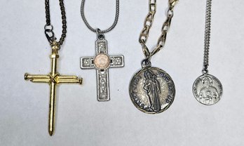 Cross And Saint Medallion Pendants On Chains