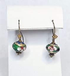 Cloisonne And 18kt Yellow Gold Vermeil Handcrafted Earrings