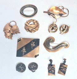 Vintage Copper Brooches And Earrings