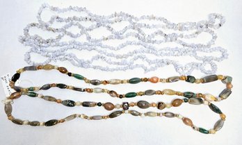 2 Mixed Agate 34' Beaded Strands And 4 Blue Chardony And Blue Lace Agate Necklaces