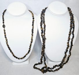 Three Tiger's Eye Stone Necklaces One With Sterling Silver Clasp