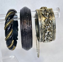 Vintage Bangles Bracelets And Silver Tone Clamper