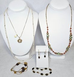 Vintage Natural Pearl, Tiger's Eye, And More Gold Tone Jewelry