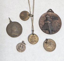 Vintage Coin And Medallion Pendants And Chain