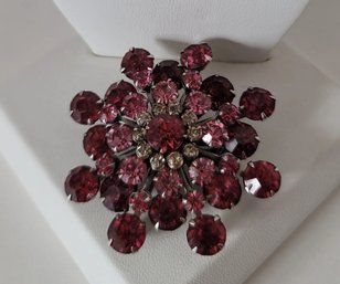 Stunning Vintage Coro Multi Layered Pink And Clear Rhinestone Floral Brooch Excellent Condition