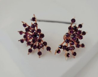 Love These! Vintage 40s-50s Coro Purple Crystal Rhinestone Starburst Earrings Excellent Condition