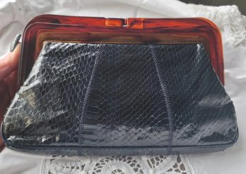 Hold On To Your Panties! Vtg 70s Margolm Italy Python Tortoise Bakelite Clutch Bag