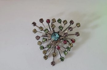 Vintage MCM Triangle Starburst Rhinestone Brooch Great Condition