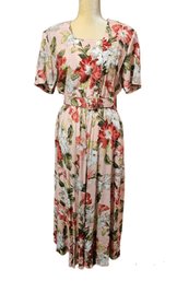 1980s Carol Anderson California Floral Belted Dress Medium