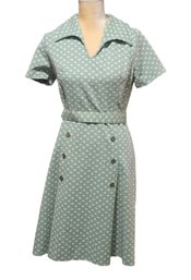 1960s Green And White Mod Belted Dress Small YIS