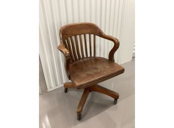 Vintage Wood Swivel Chair On Casters