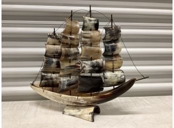 Vintage Real Horn Hand Crafted Ship