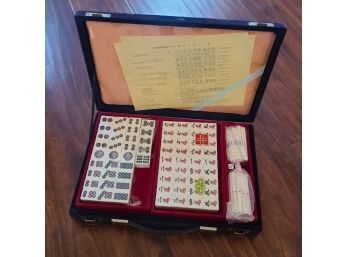 Mahjong Set In Blue Velvet Carry Box