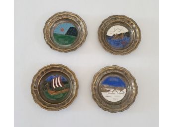 Handpainted Vintage Norway Small Enamel And Metal Trays