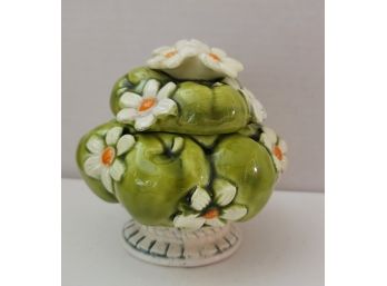 Vintage 1967 Inarco Majolica Daisy & Green Apple Sugar Bowl Great Condition! Light Crazing 5x5