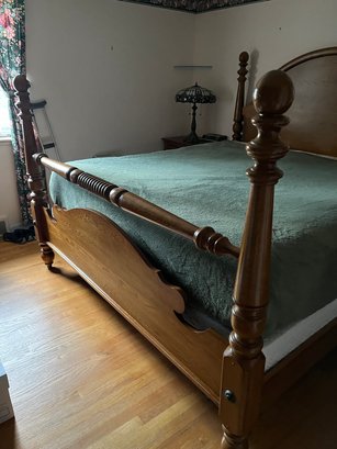 Vintage Large King Oak Poster Bed