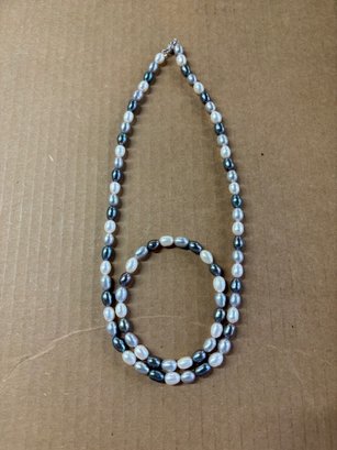 Blue And White Stone Beaded Necklace And Bracelet