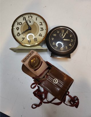 2 Vintage Clocks And Vintage Timer With Case