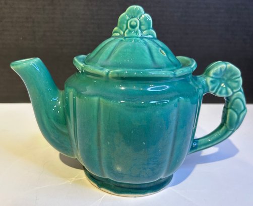 Green Shawnee Teapot,  Teal , Half Flower Finial Rose Knob And Handle Vintage