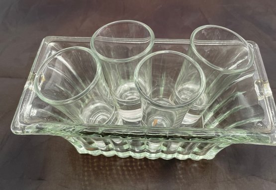 Cordial Glasses And Square Fluted Dish