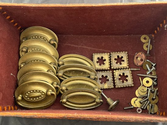 Vintage Woven Box And Brass Dresser Hardware