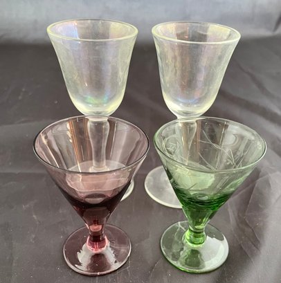 4 Cordial Glasses - Rose, Green, Clear