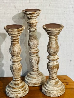 Set Of Three Rustic Wooden Candleholders
