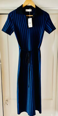 Tory Burch Vertical Black And Blue Striped Dress