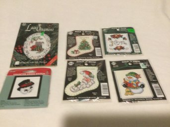 6 Small Counted Cross Stitch Christmas Ornament Kits