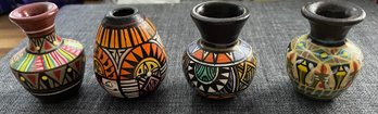 Four 2 Hand Painted Tiny Mexican Vases