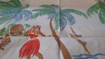 1950's  Vintage Stenciled Hawaiian  Tablecloth
